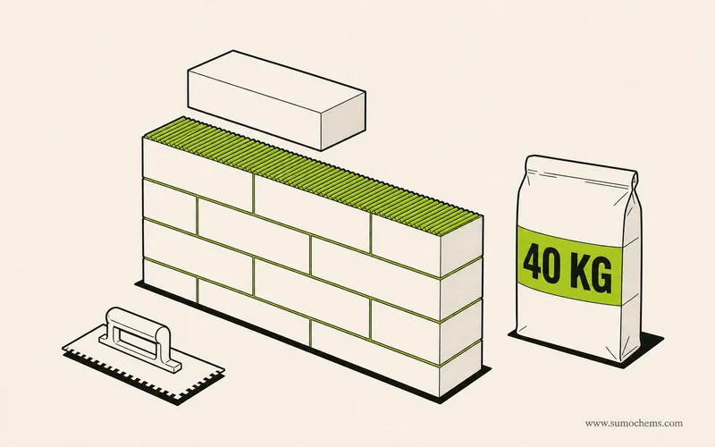 AAC block jointing mortar consumption — SUMO knowledge illustration AAC Block Adhesive Consumption: Kg per m² and Bags per Wall, Calculated