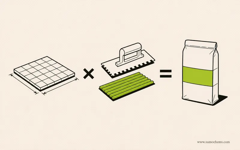 How to calculate tile adhesive quantity — SUMO knowledge illustration How to Calculate Tile Adhesive Quantity — the 3-Step Manual Method